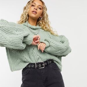 FREE PEOPLE Seasons Change Sweater Sage Green Cotton